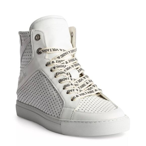 Zadig & Voltaire ZV1747 High Flash Perforated Logo Sneakers Blanc White Size 8 - Picture 1 of 10